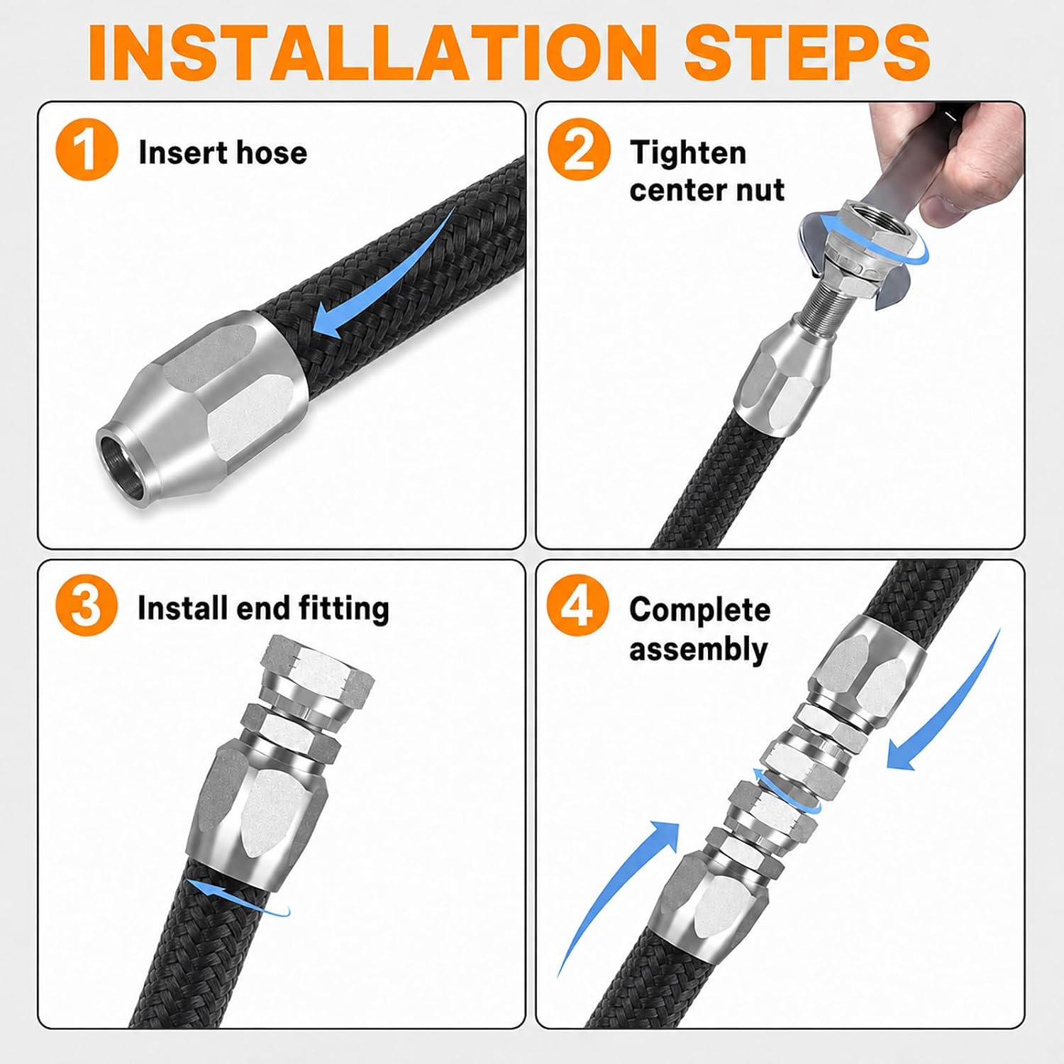 3Pack Hydraulic Hose Repair Kit 1/4", 3/8", 1/2" Reusable Hydraulic Fitting