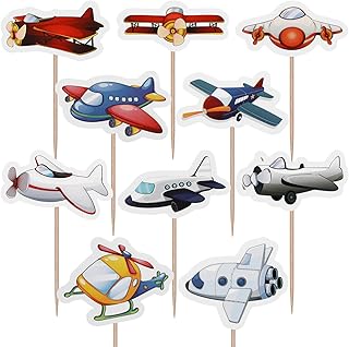 Airplane Cupcake Toppers Aircraft Dessert Toppers Baby Shower Boy Girl Birthday Party Supplies 10 Pcs