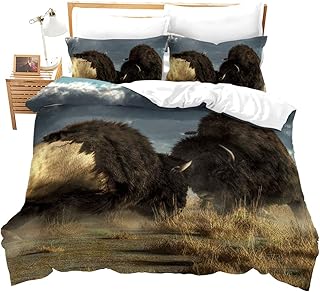 Erosebridal Bison Duvet Cover Set Queen Size Western Wildlife Buffalo Bull Bedding Set 3 Pieces, Boys Teens Comforter Set and 2 Pillow Shams, Dorm Hotel Home Decor Cover Sets, Animals Theme