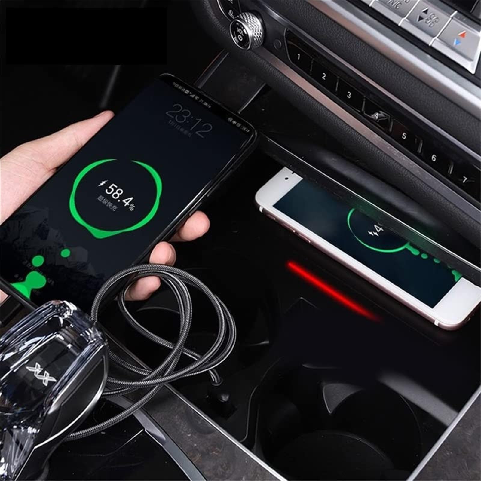Wivplex Ładowarka bezprzewodowa Vtear Car QI, do akcesoriów X5 G05 X6 Modyfikacja wnętrza 15 W Szybka płytka ładująca telefon 2019 2020 2021 Bezprzewodowa ładowarka samochodowa