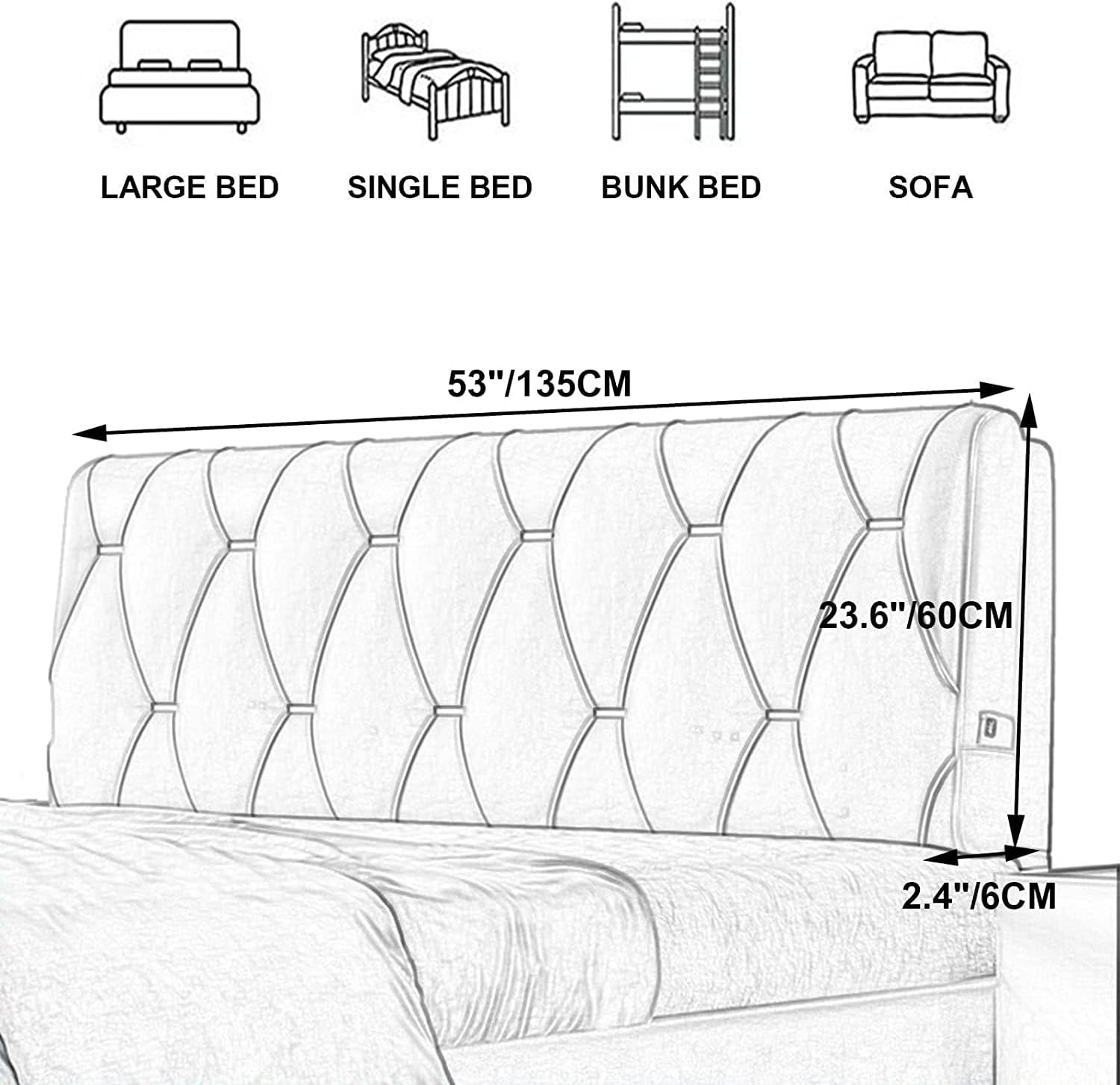 Full Size Headboard Bed Backboard Wedge Headboards for Home Bedroom Headboards Upholstered (Size:No headboard 53"/135cm,Color:A)