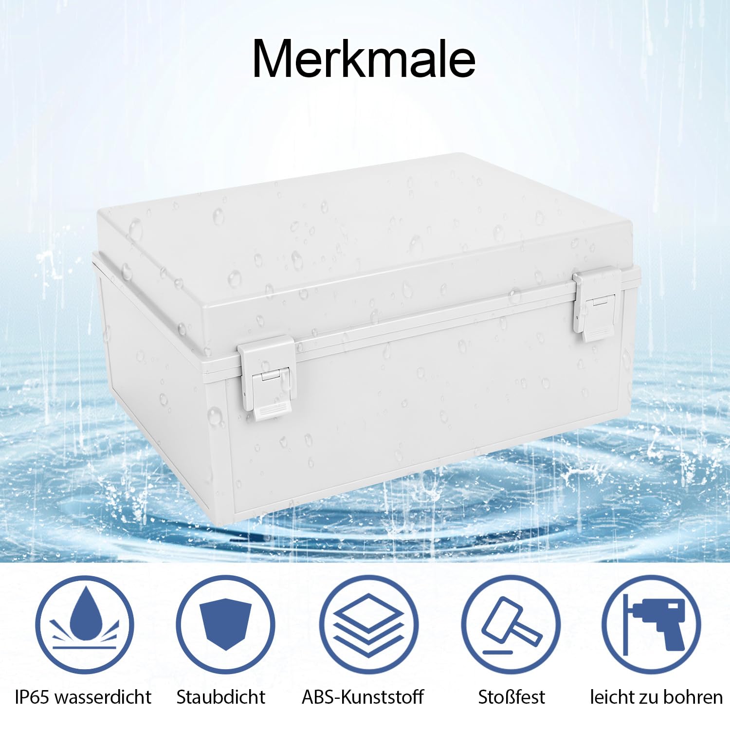 LeMotech Wasserdichte Verteilerkasten, IP65 Abzweigdose, ABS Kunststoff Gehäuse, mit Montageplatte, Wandhalterung, Scharnierdeckel und Wasserdichtem Anschluss, 400 × 300 × 180 mm, grauer Schaltkasten