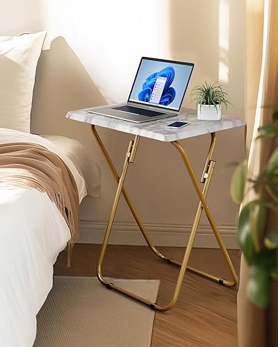 Miniatura 2 de HUANUO Mesa plegable para TV, mesa estable sin necesidad de montaje, bandeja de TV para comer, mesas plegables para aperitivos para cama y sofá