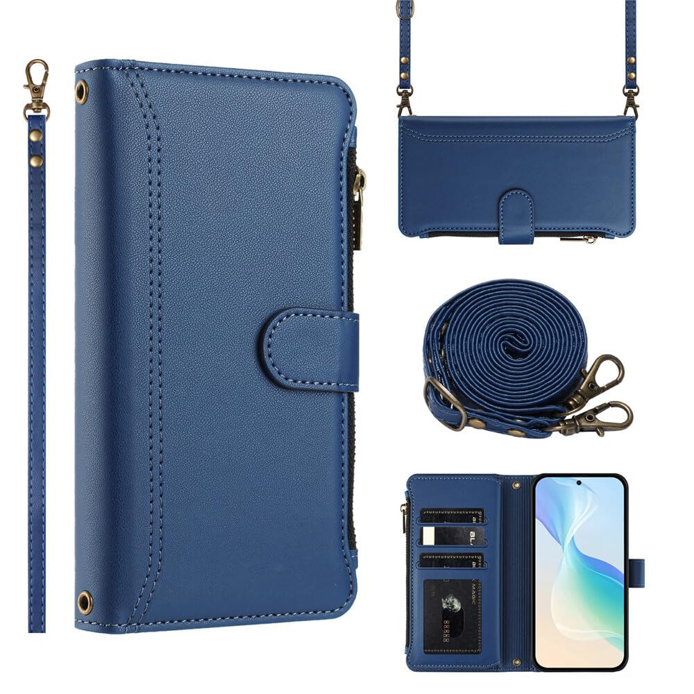 Generic - Funda tipo libro para Oppo Find X9 PRO (color azul oscuro) con cremallera y correa larga