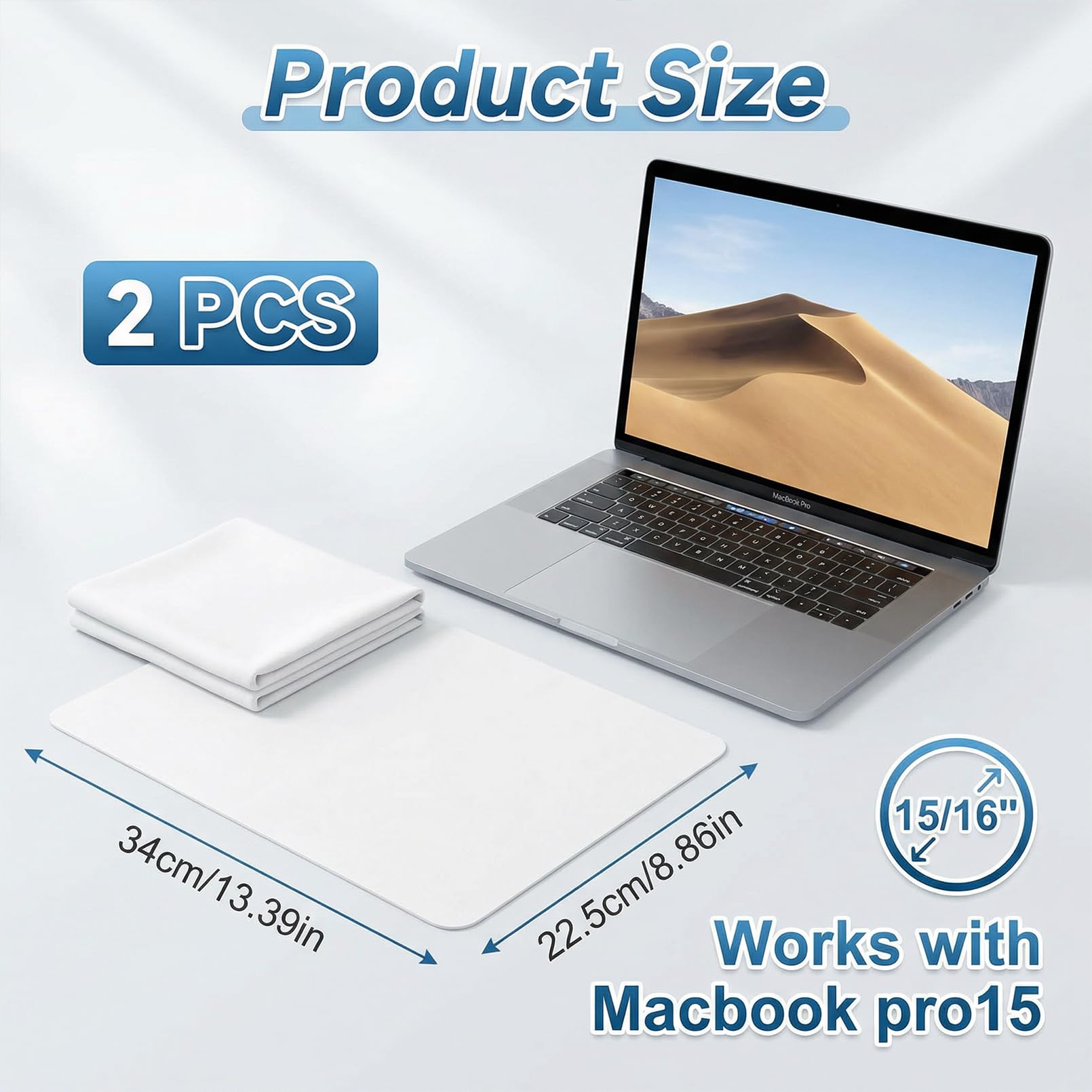 2 protezioni per tastiera per MacBook Air/Pro, schermo per tastiera 15 pollici e 16 pollici, panno in microfibra (34 x 22,5 cm) per MacBook Pro, protezione tastiera per MacBook Air 15 pollici