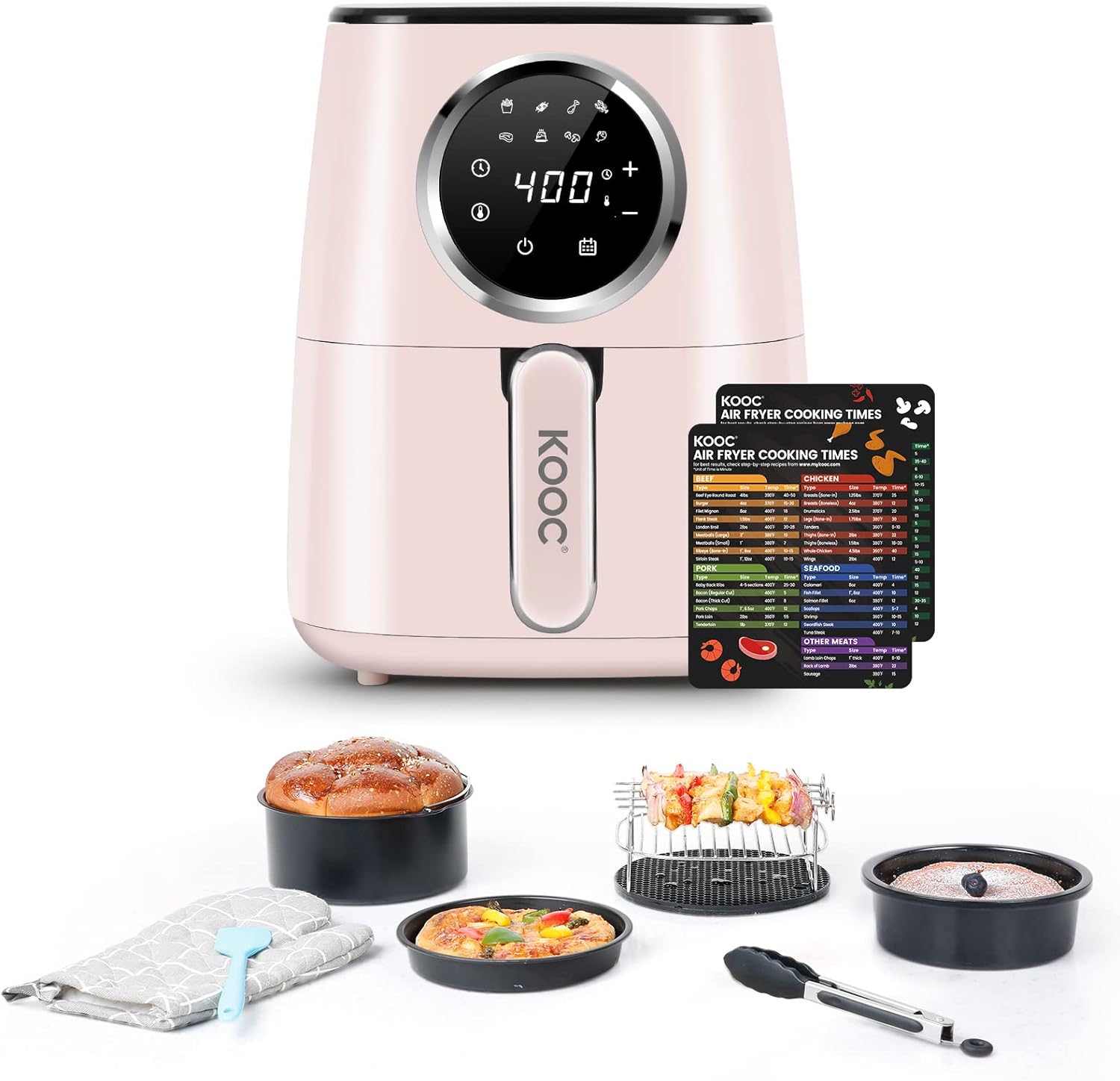 KOOC Pink Air Fryer with Accessories, 4.5 Quart Electric Hot Oven Cooker, With Cheat Sheet, LED Touch Digital Screen, 8 in 1, Customized Temp/Time, Nonstick Basket, Large KOOC Pink Air Fryer with Accessories, 4.5 Quart Electric Hot Oven Cooker, With Cheat Sheet, LED Touch Digital Screen, 8 in 1, Customized Temp/Time, Nonstick Basket, Large