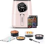 KOOC grand Air Fryer, 4.5 Four électrique à four chaud Quart, feuille de chaleur gratuite pour guide de référence rapide, LED Toucher l'écran numérique, 8 en 1, Temp/Time sur mesure, Panier antiadhésif, Rose