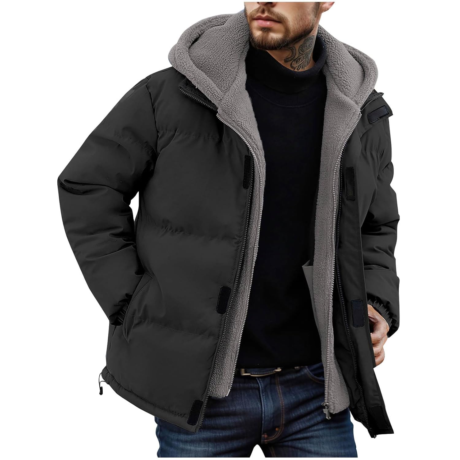 Men Winter Coats Heavyweight Long Sleeve Hooded Jacket Puffer Full Zipper Down Hoodie 2025 Winter Warm Outwear