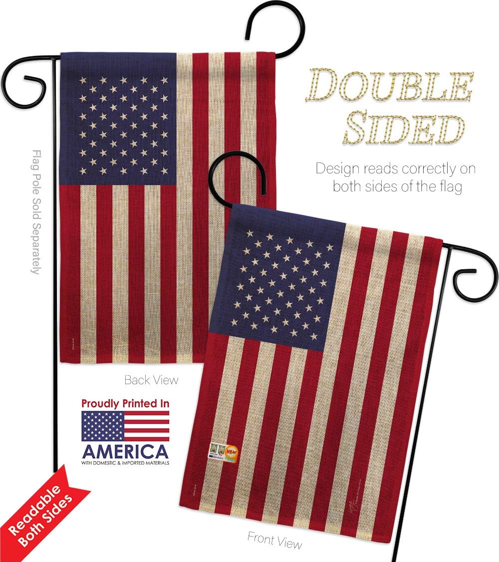 USA Burlap Garden Flag Americana Old Glory US American United States Country Particular North America Small Decorative Gift Yard House Banner Double-Sided Made In 13 X 18.5