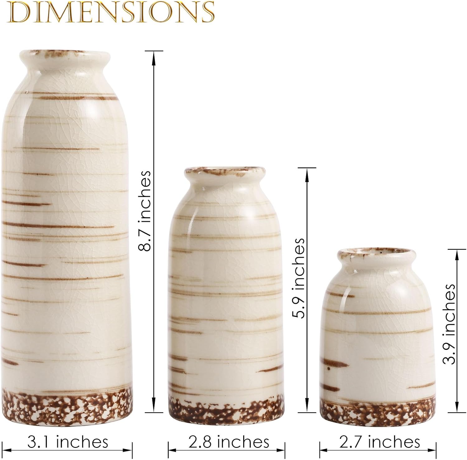 Joeabor Ceramic Vase Set of 3 - Handcrafted Ceramic Vases for Home Decor & Shelf - Modern Farmhouse Decor for Kitchen, Office, Bedroom & Living Room Decorative Objects for Mantel, Table Centerpieces