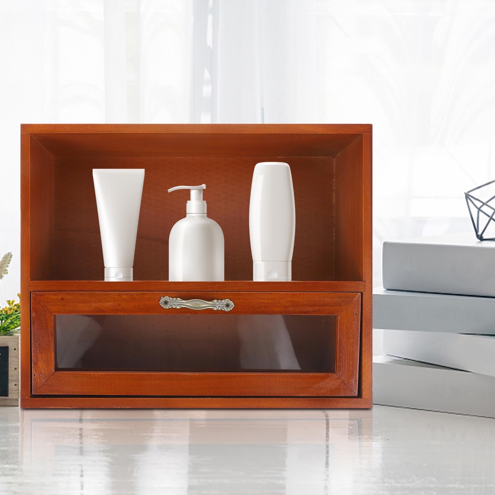 jojofuny Organizer da Scrivania in Legno Vintage Cassetti a Strati, Grande Capacità, Fondo Stabile e Superficie Liscia per Uso Desktop e Arredamento
