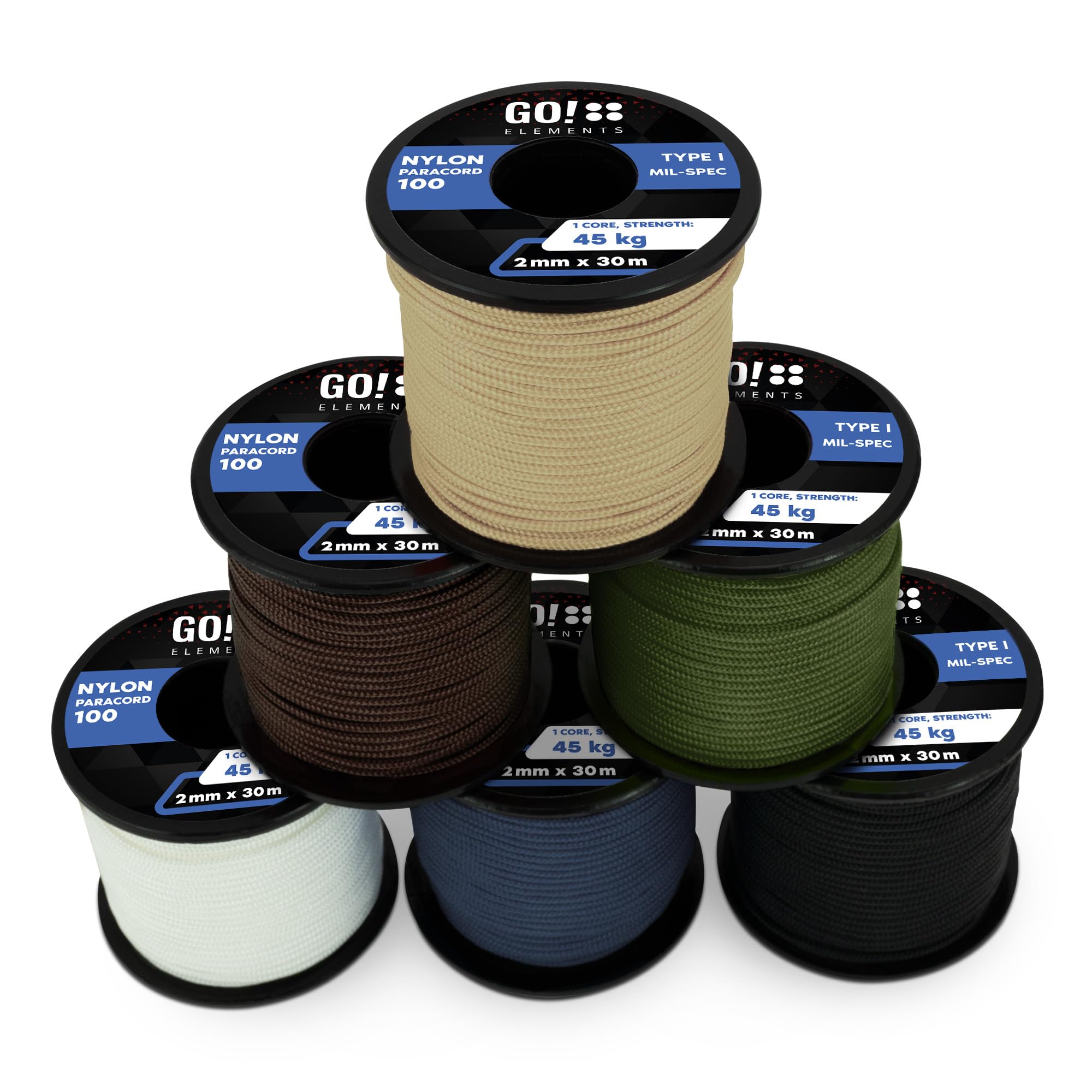 GO!elements Paracord 2mm en Nylon résistant à la déchirure – Type I 100, Ligne de Survie Multifonction supportant Jusqu’à 45kg