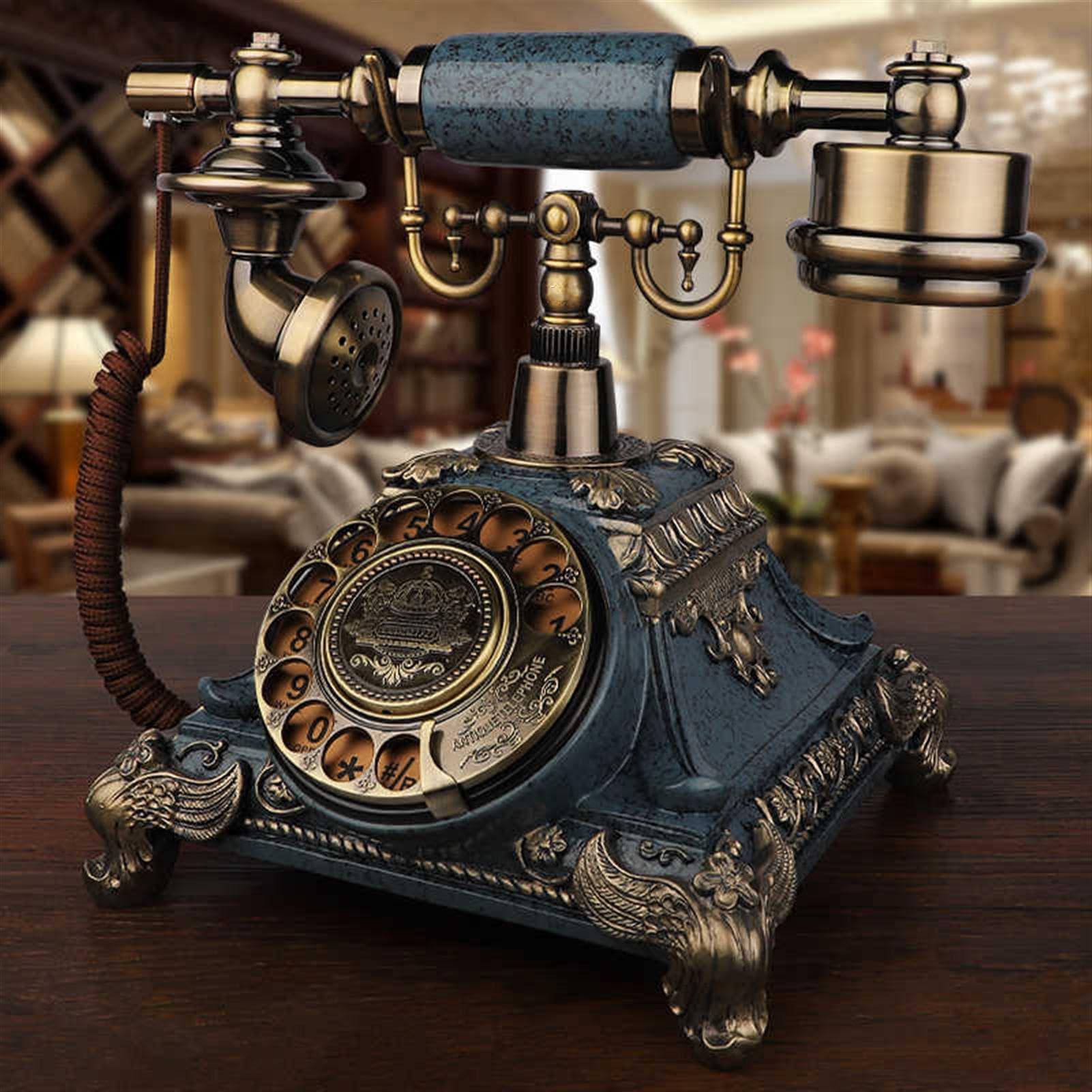 Téléphone de bureau vintage bleu pour retrouver la sonnerie mécanique