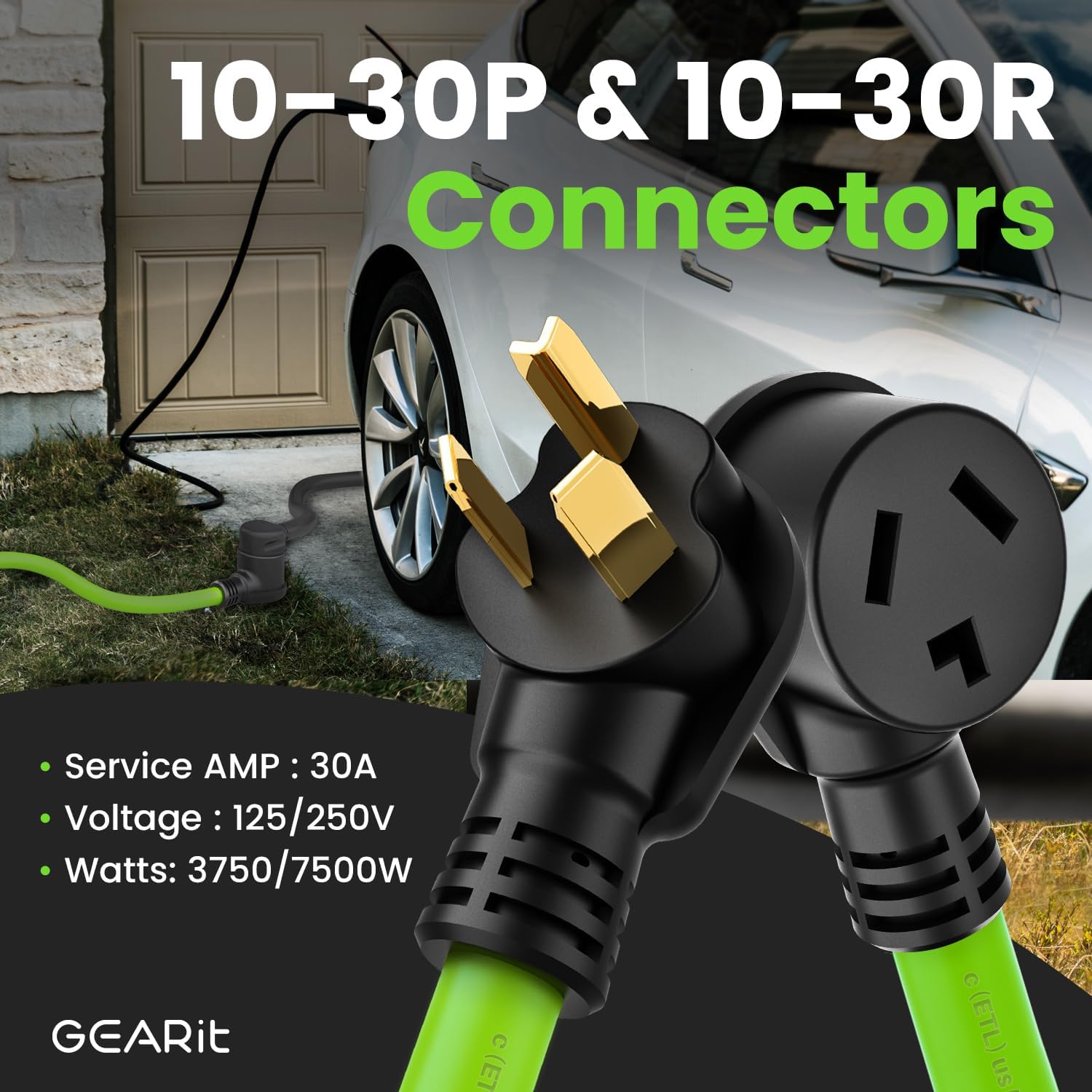 GEARit 30 Amp (10 Feet) 3 Prong Dryer Extension Cord NEMA 10-30P to 10-30R STW 10AWG/3 Heavy Duty, RV EV Charging Cable 125/250V