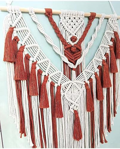 Miniatura 3 de HARWAVE Tapiz bohemio de macramé para colgar en la pared y decoración de pared, tapiz de algodón hecho a mano con borla, arte de pared tejido de
