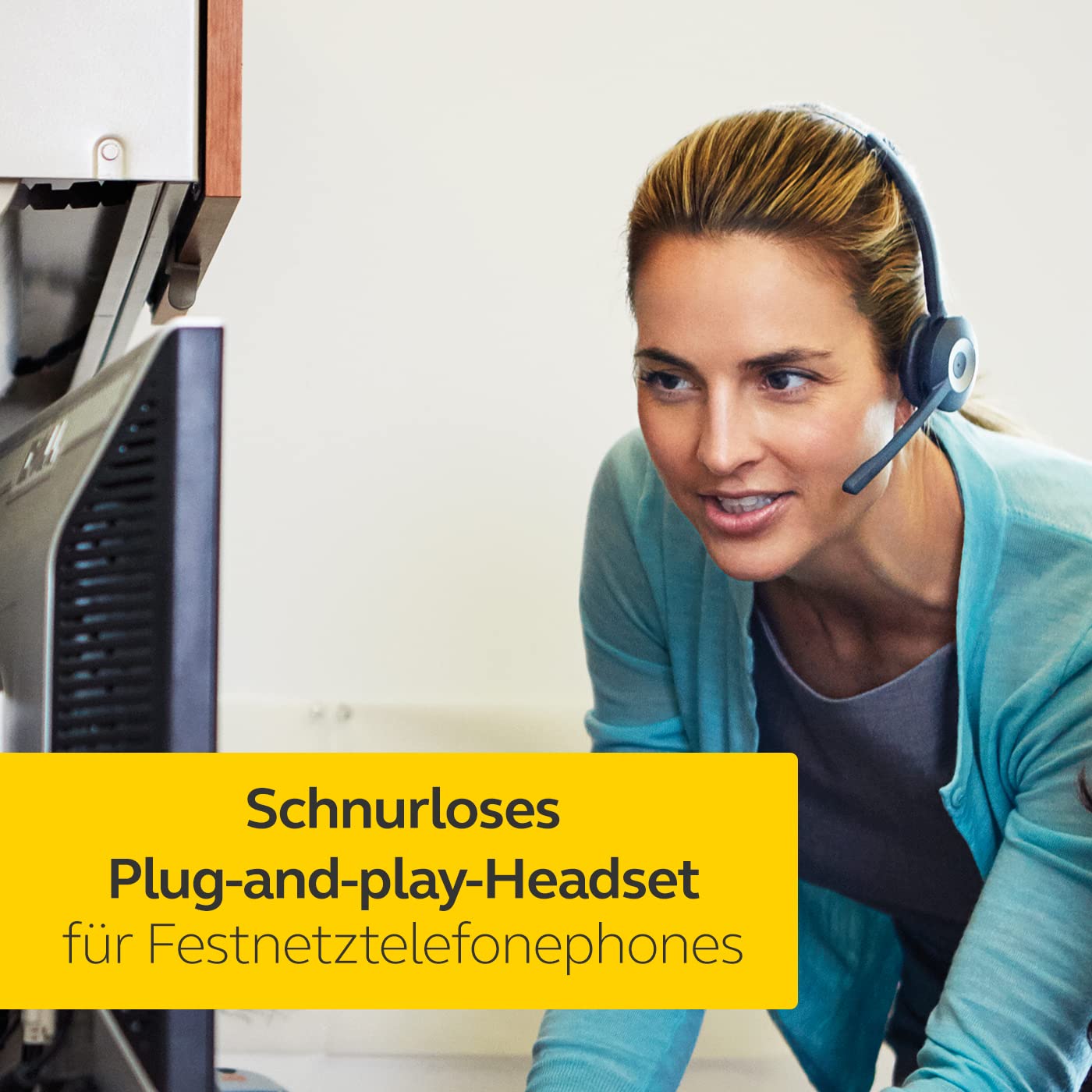 Jabra Pro 920 MS Casque Mono DECT Sans Fil - Voix HD, Antibruit et Autonomie d'une Journée - Optimisé pour une Utilisation avec Téléphone Fixe en Europe - Prise UE