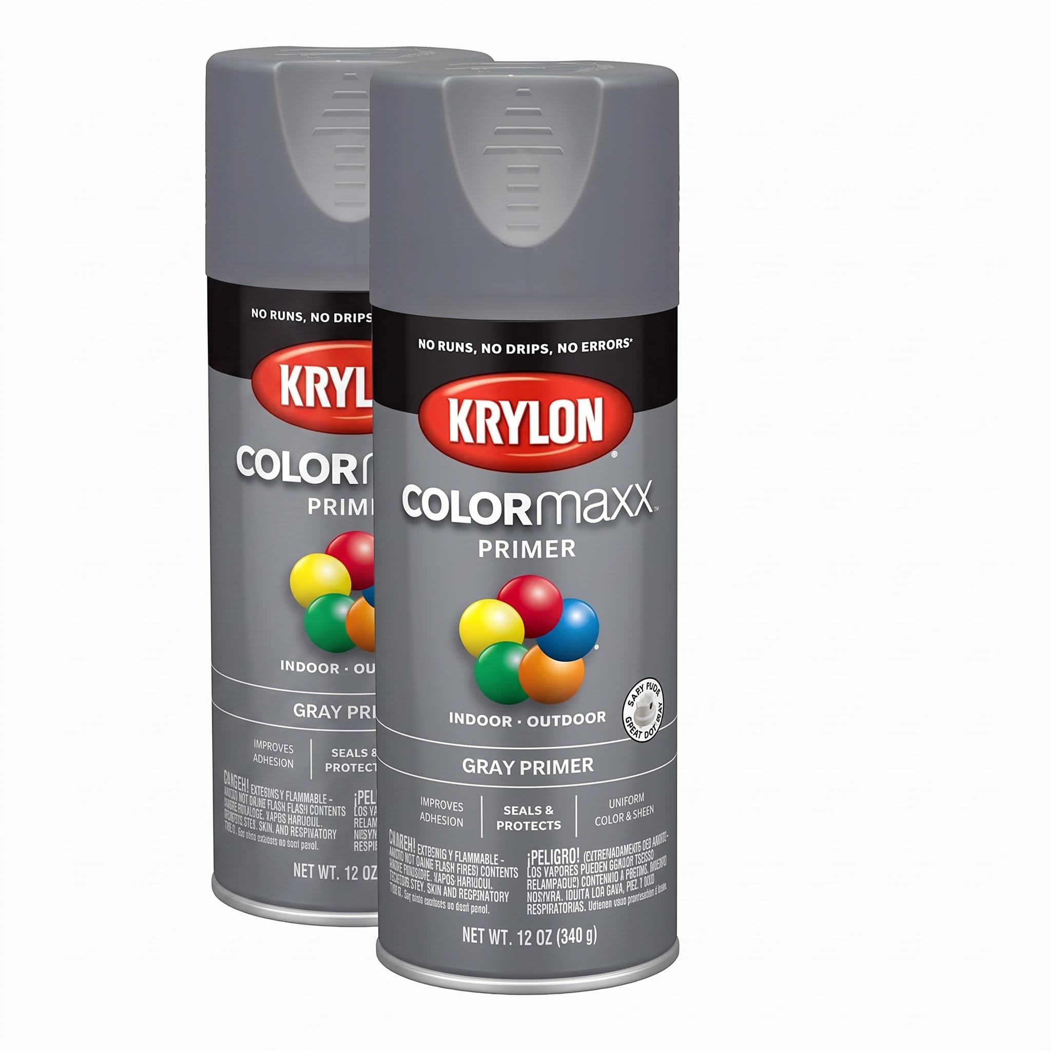 Krylon K05582007 COLORmaxx Primer Spray Paint for Indoor/Outdoor Use, Gray, 12 Ounce (Pack of 2)