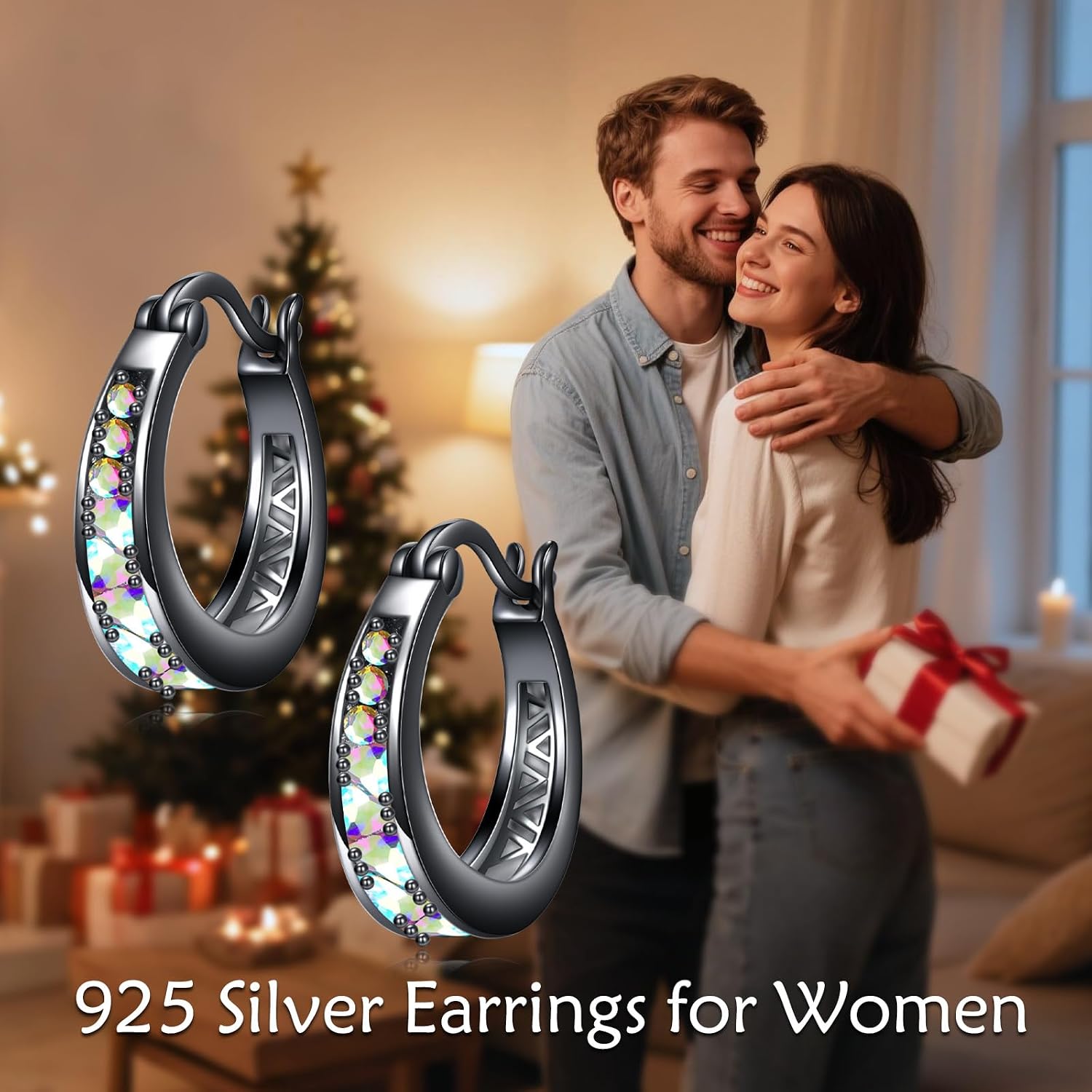 POPLYKE Black Hoop Earrings 925 Sterling sliver Birthstone Earrings Jewelry Gifts for Women Mather Wife