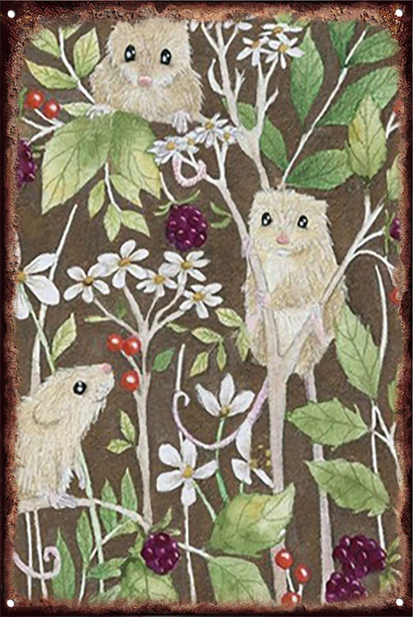 Bramble Mice Berries Blackberries Woodland Vintage Metal Tin Sign Gift Wall Decor For Home Gate Garden Bars Office Classroom Bedroom Kitchen Bathroom Hotal Apartment Wall Decor 5.5x8 Inch Plaque.