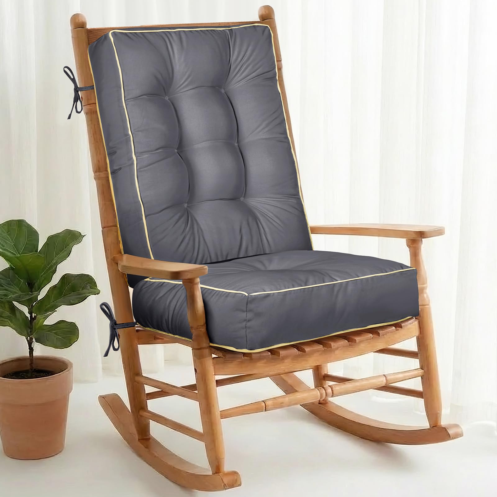 Photo 1 of 1 MIDDLE ONE Rocking Chair Cushion Outdoor Indoor, Memory Foam Replacement Rocking Chair Pads, Set of Thicken Seat & Back Cushions with Ties for Rocker (Grey, 22"X17"/17"X17")