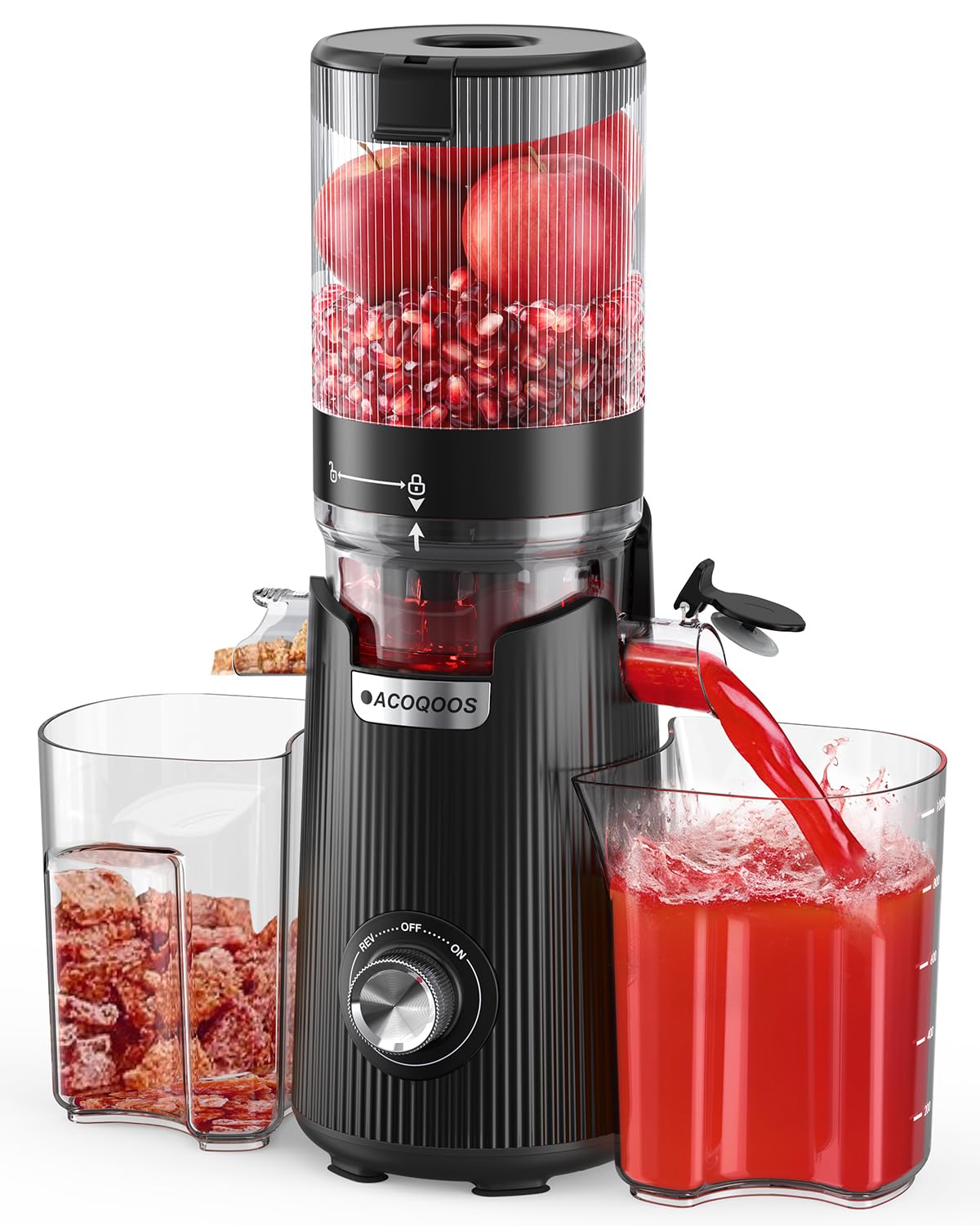 Extracteur de jus, gain de temps à chargement automatique, mastication lente à haut rendement, large goulotte pour fruits et légumes entiers