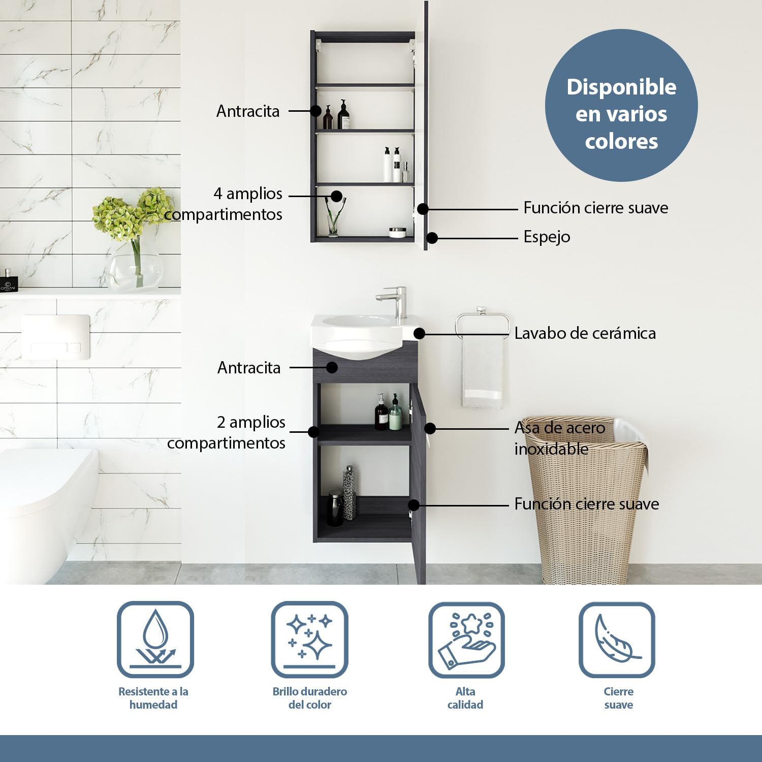 Planetmöbel Juego de Muebles de baño para Invitados