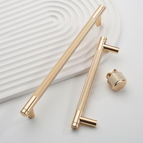 Miniatura 6 de Paquete de 10 manijas de gabinete de cocina de 7.5 pulgadas (7.559 in) con moleteado dorado, tiradores de gabinete de cocina, tiradores de cajón