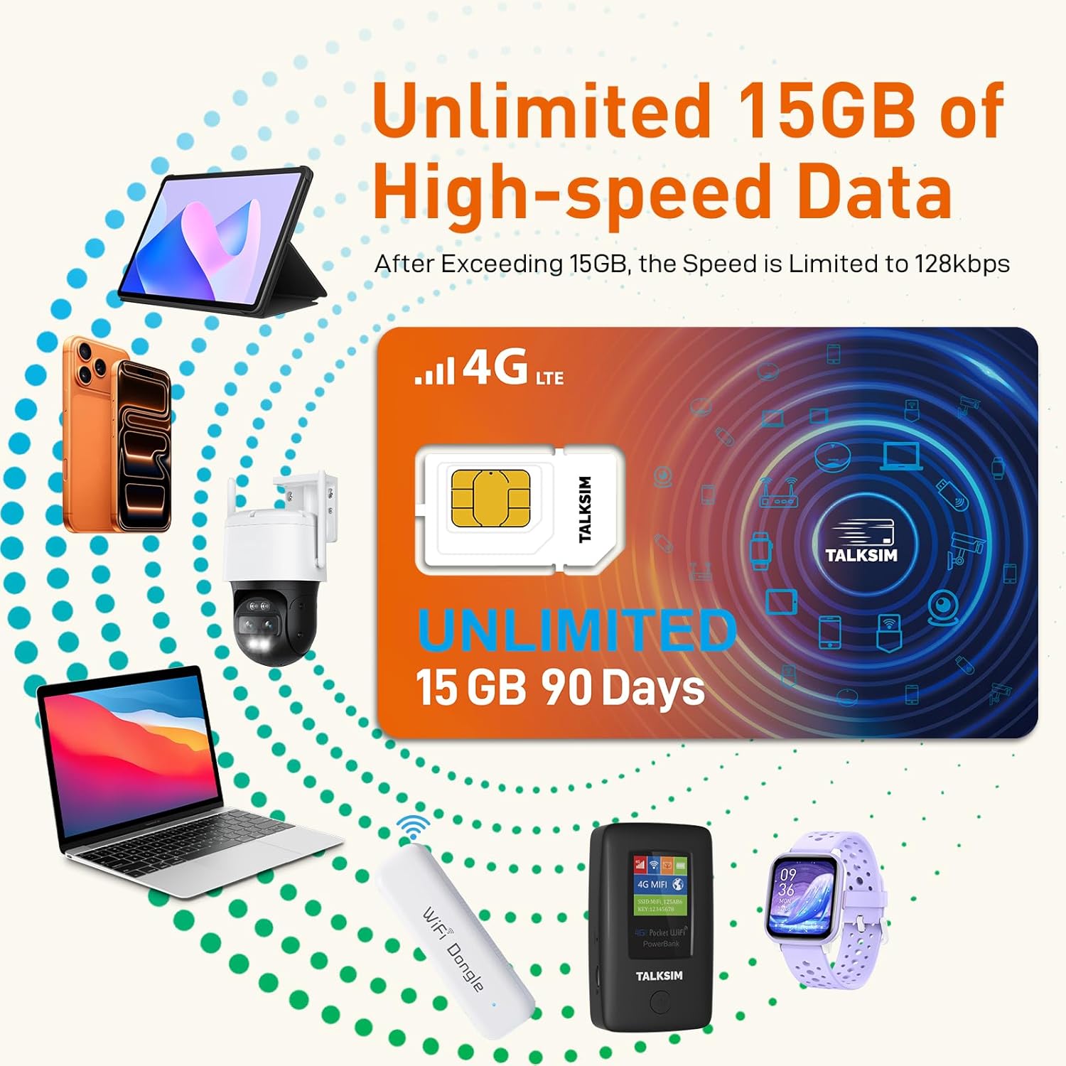 Unlimited Data SIM Card for 90 Days |15GB High-Speed 5G 4G LTE Data Only SIM Card |Works with AT&T & Verizon Networks |Compatible WiFi Hotspots, Tablets, Laptops & Phones, No Contract