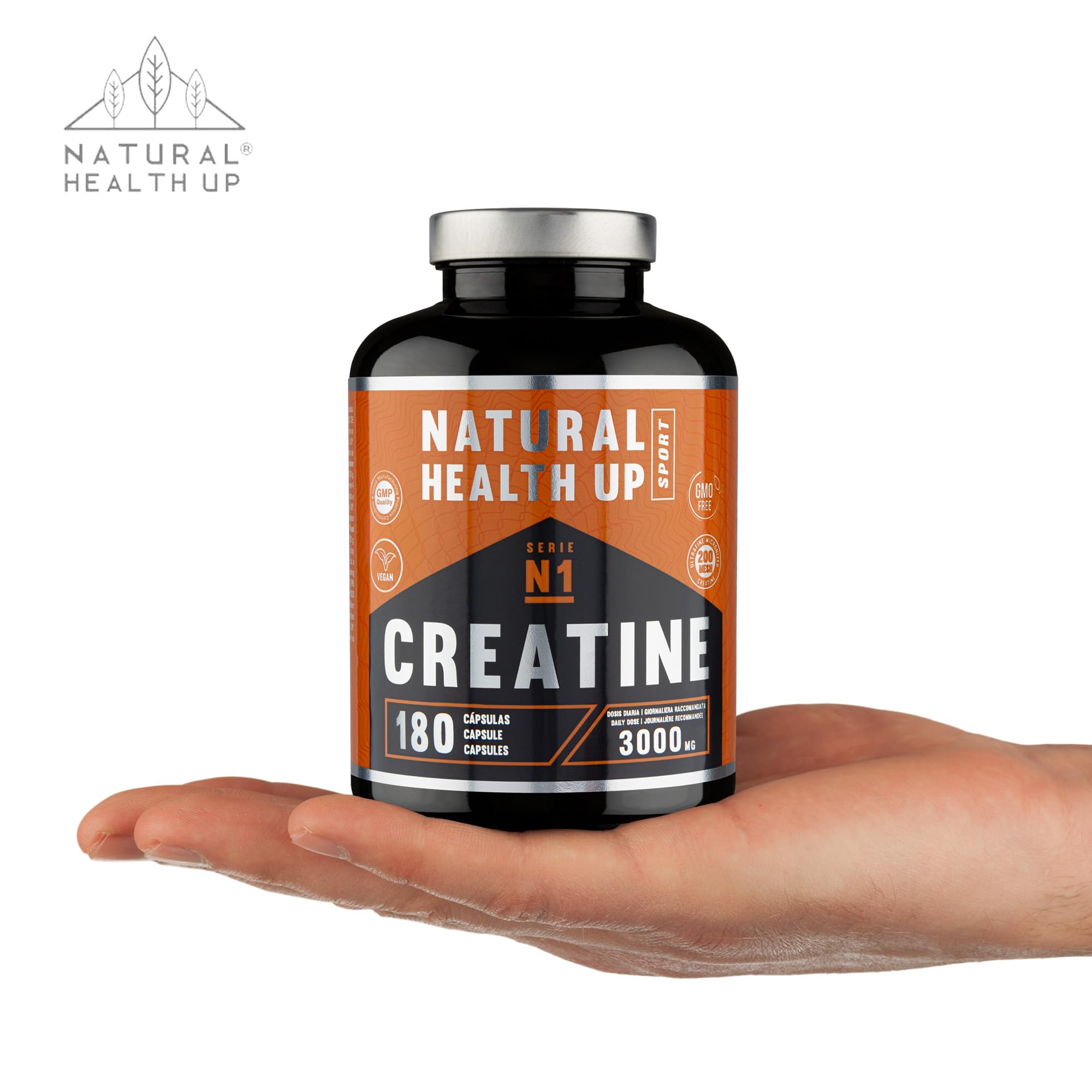 Creatina monohidratada – Complemento alimenticio que facilita el aumento de la masa muscular y refuerza la resistencia y mejora el rendimiento físico. No-GMO |100% Vegano | GMP QUALITY - 180 cápsulas