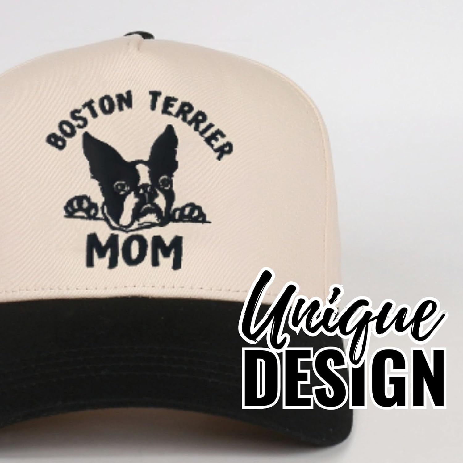 InnoBeta Boston Terrier Gifts Cap, Funny Adjustable Embroidered Hat Gifts for Dog Mom on Mother's Day, Birthday, Christmas Black-Beige - Image 2