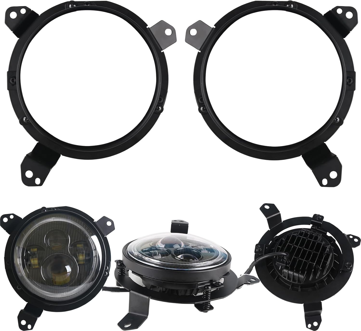 9 inch JL Headlight Brackets All-directional Adjustment Bracket Replacement Left & Right Adjustable Mounting Ring for JL JLU and 7inch LED Round Lights,Adapters Included