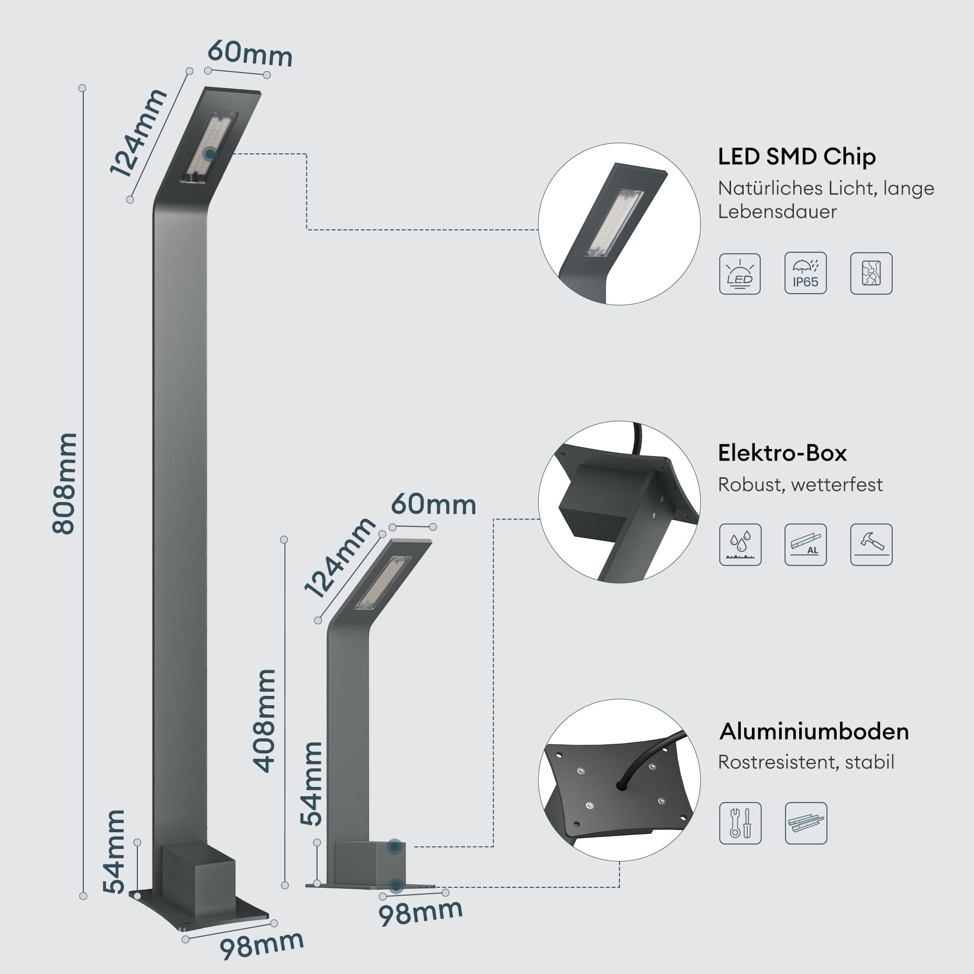 Mai & Mai Lampe sur Pied Extérieur Gris Foncé 128x98x808mm LED IP65 Jardin
