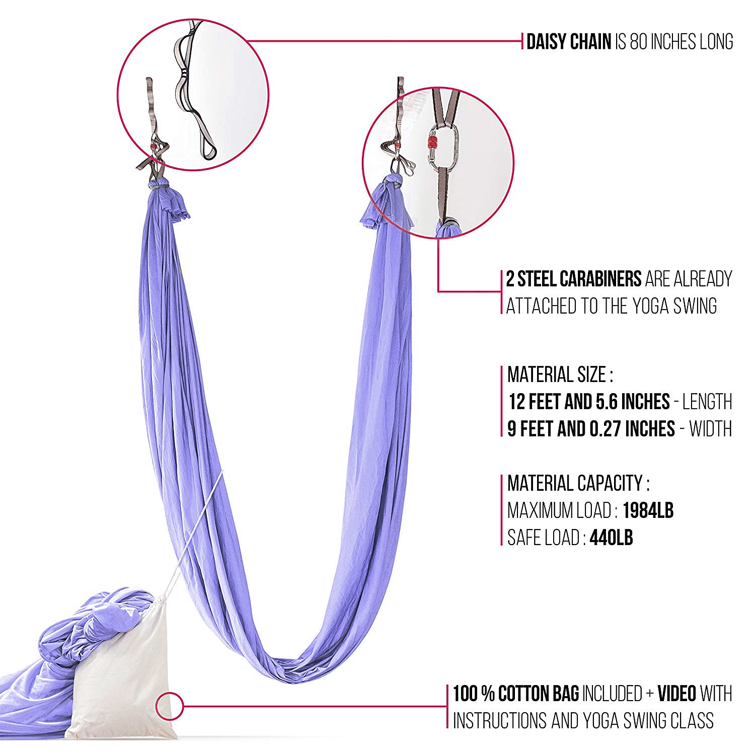 HEALTHYMODELLIFE PINC Active Silk Aerial Yoga Swing & Hammock Kit for Improved Yoga Inversions, Flexibility & Core Strength