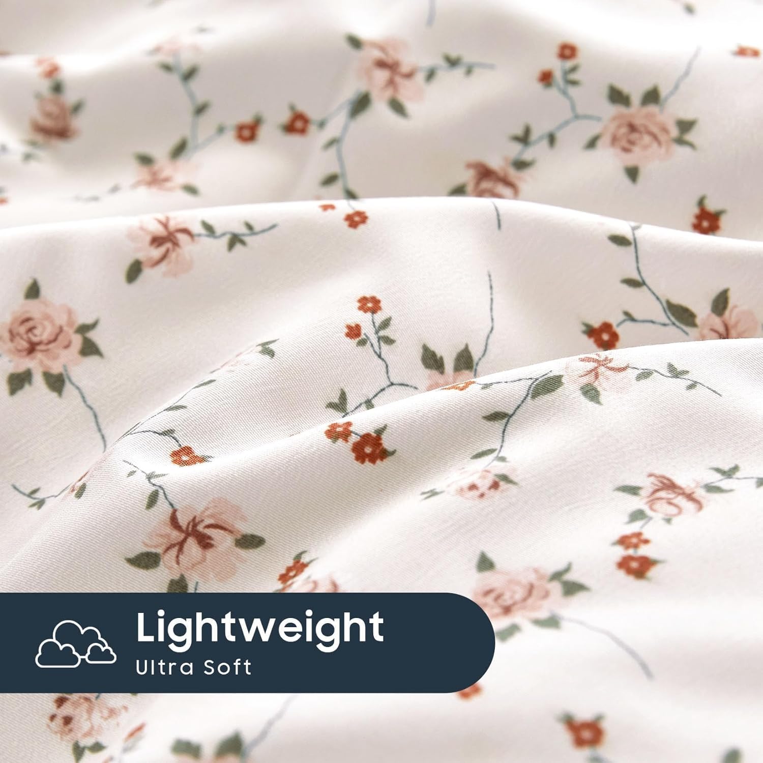 Wake In Cloud - Floral Duvet Cover Set, Coquette Cottagecore Aesthetic Cute Flower Pattern for Women Teen Girls, Soft Lightweight Bedding, 3-Piece, Pink, Twin/Twin XL Size - Image 6