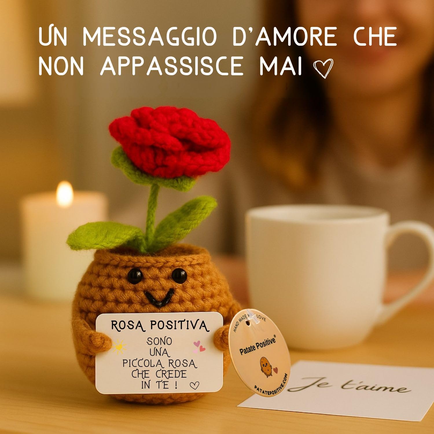 Rosa Positiva | Idea Regalo Romantica per Donna e Coppia | Festa della Mamma, Compleanno Amica Fidanzata Moglie | Sorpresa per Lei | Fiore Eterno Decorativo | Amore & Dolcezza | Decorazione Casa Cute - 3