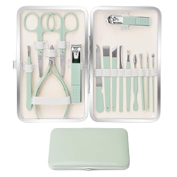 Manicure Set Pedicure Kit Nail Clipper Set Men Women 16 Pcs Personal Care Tools Kit with Portable Travel Case Professional Manicure Pedicure Tools Grooming Kit for Family FriendsGreen