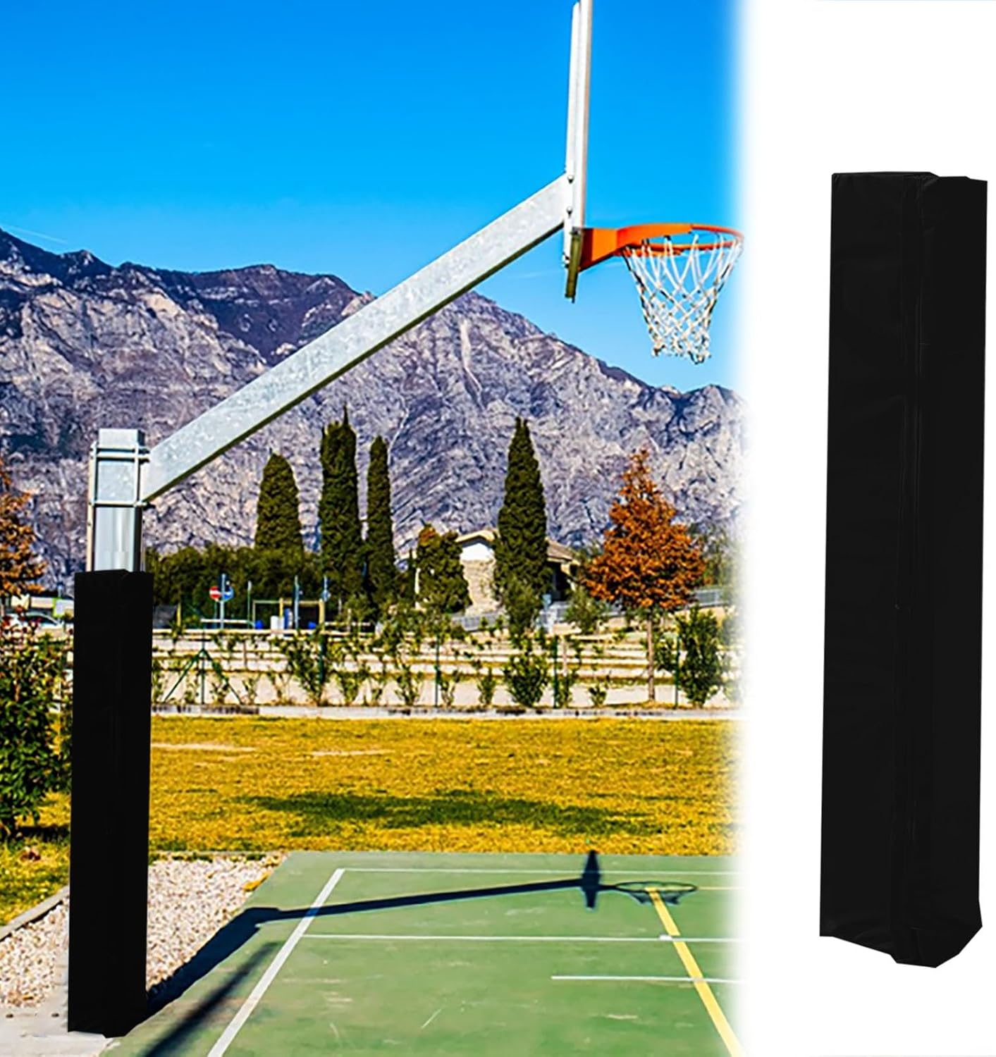 Outdoor Basketball Pole Pad, All-Weather In-Ground Protective Padding for Metal Posts, 15 x 15 cm, Black Blue Red Yellow, Ideal for Parks & Yards, Player Safety Cover (Orange)