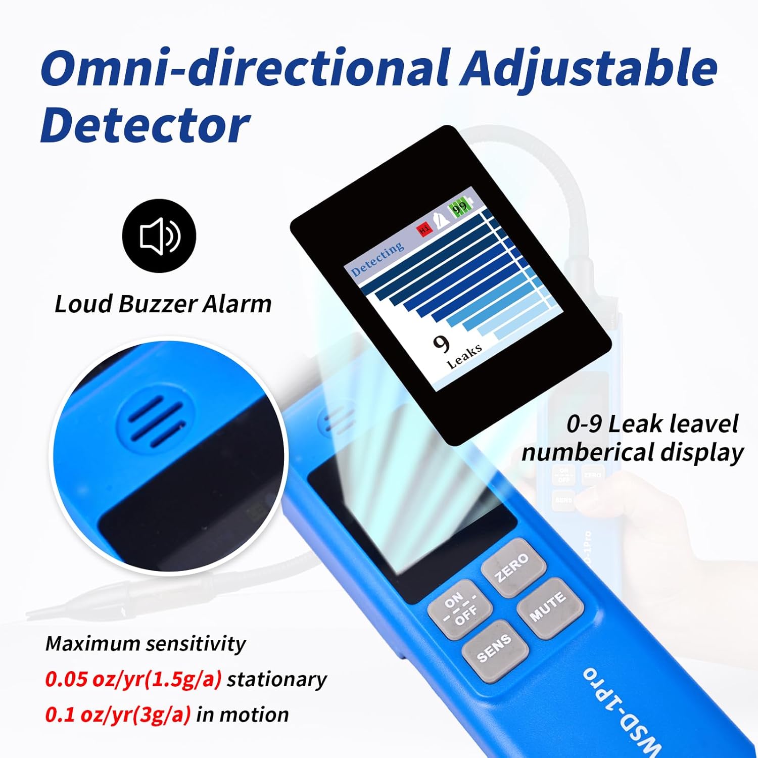 WISSCOOL HVAC Refrigerant Leak Detector with Light Alarm, Freon Leak Detector, Freon Sniffer Halogen Gas Leak Detector Sensor Probes,for R134A R1234yf R22 R410A (Color LED)