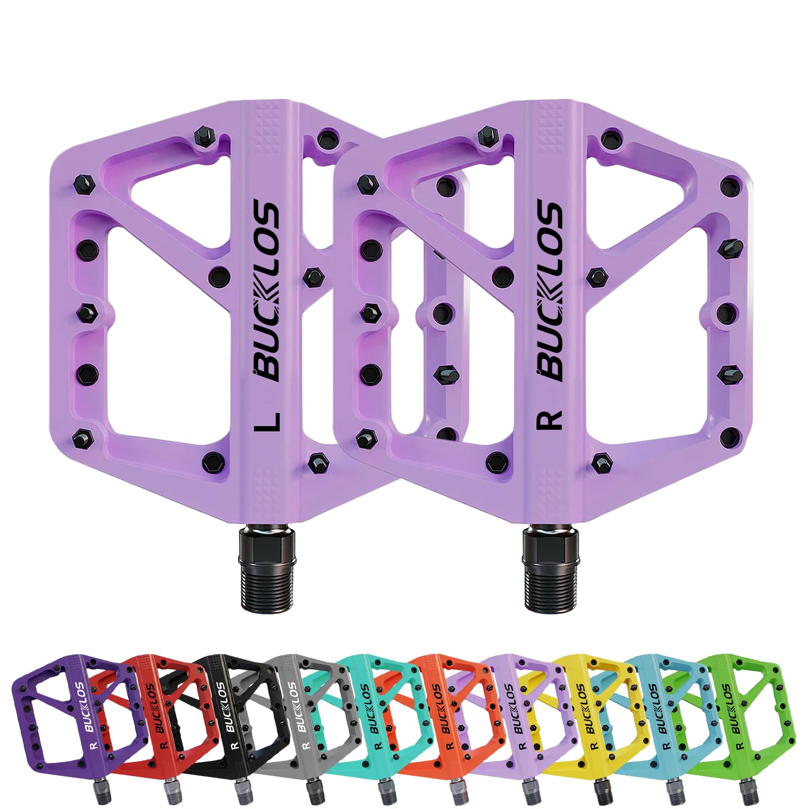 AEYINO MTB Pedals Flat Mountain Bike Pedals Road Large Platform Nylon Non-Slip for Adult Bicycle Gravel/Hybrid Bike 9/16"