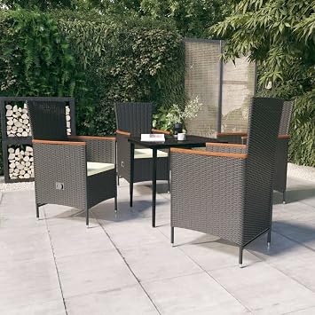5-teiliger Gartentisch Set Schwarz Creme Modern Outdoor Balkon Terrasse Gartenmobel mit verstellbarer Ruckenlehne und wetterfestem PE Rattan fur Essen und Entspannung
