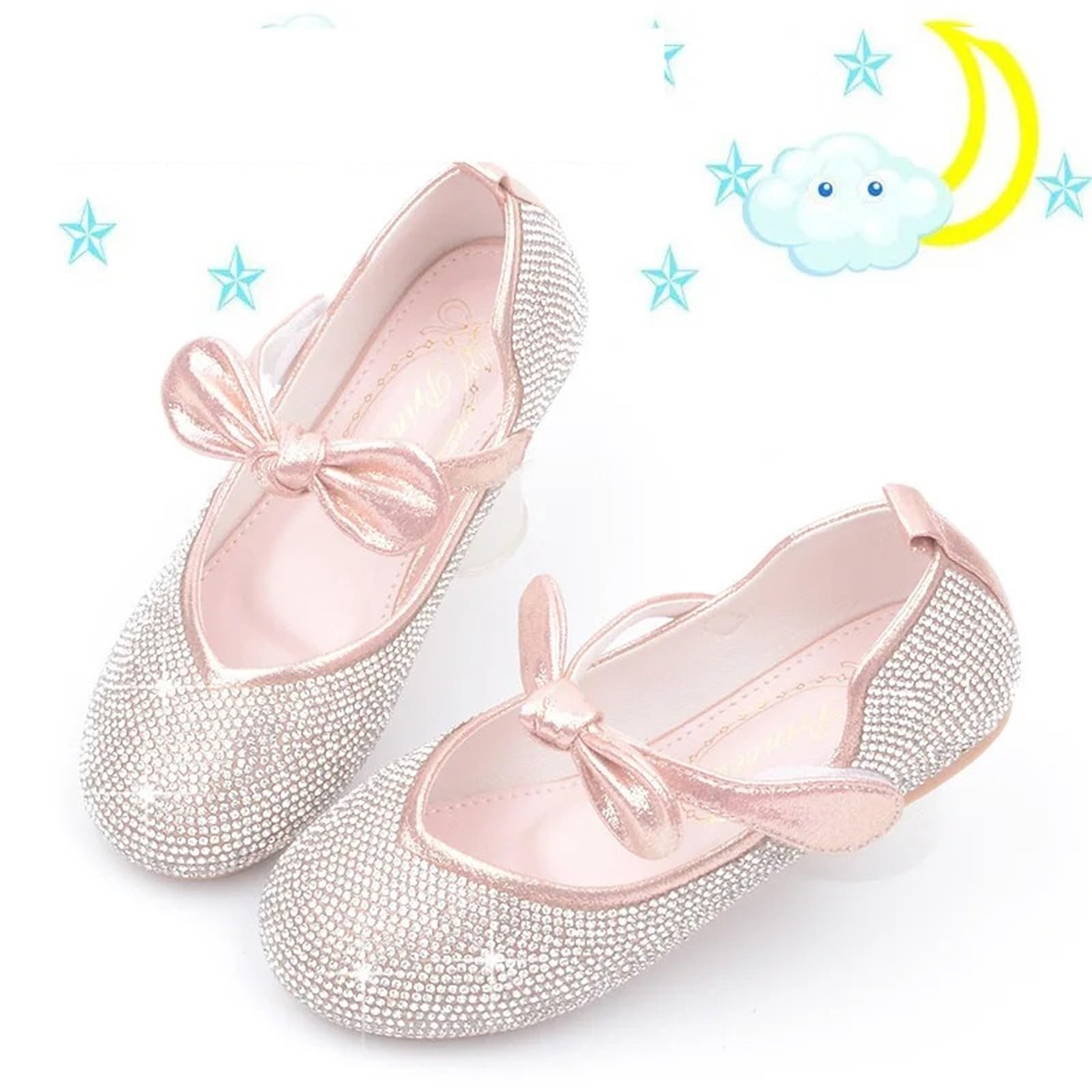 Zapatos de princesa for niñas, sandalias con flores, informales, brillantes, de tacón alto, con nudo de mariposa, for fiesta, Navidad y adolescentes(Gold,36)