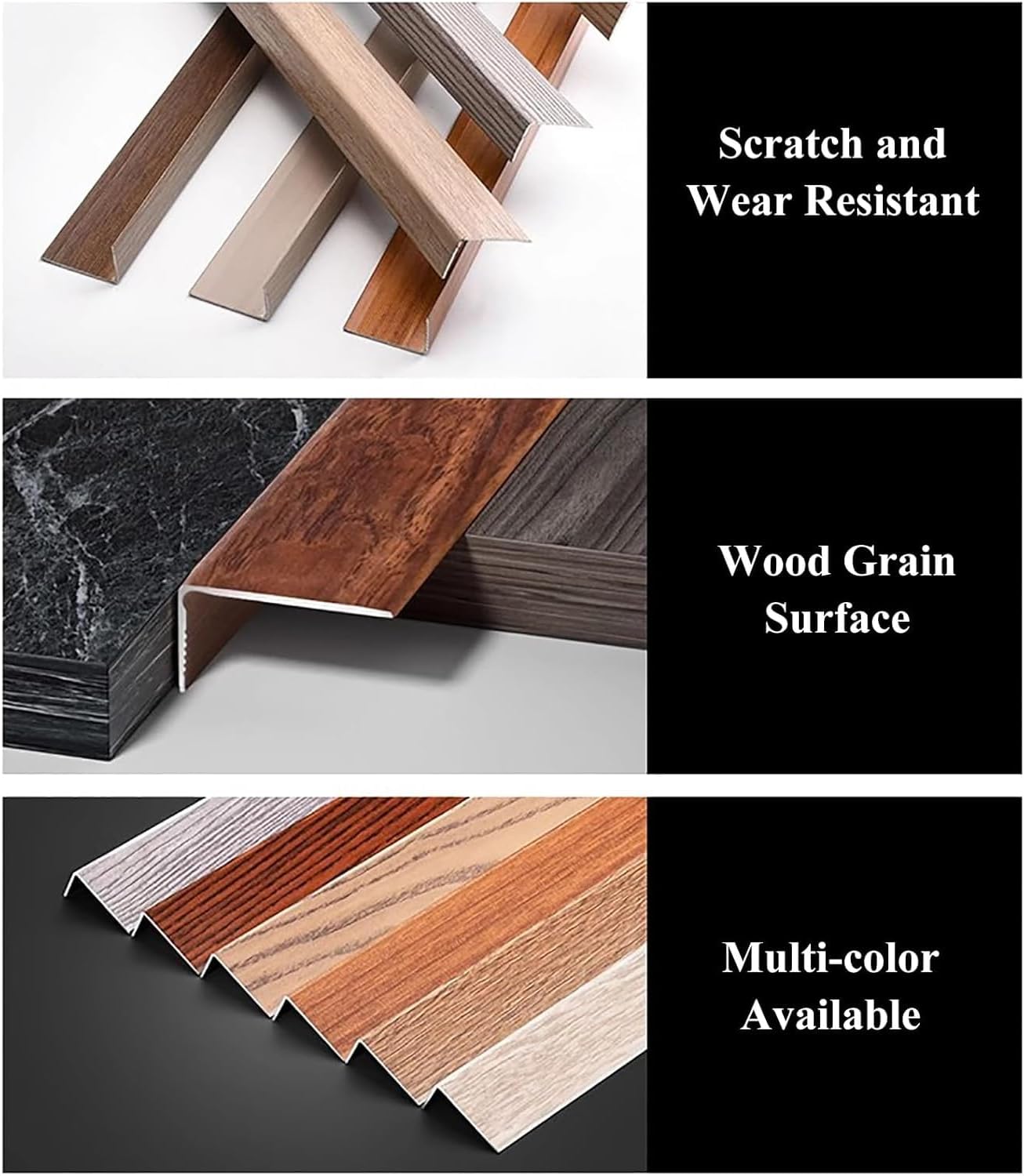 TIST L Shape Transition Strip Wood Grain Design, Aluminum Floor Divider Strip, Door Gap Connecting Strip Seam Binder, Threshold Cover Floor Edge Decor(Style 11,24mm (1in) Wide)