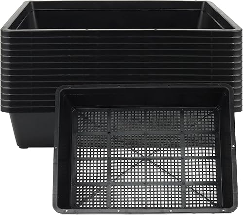 Paquete de 14 bandejas de semillas de 15 x 12 pulgadas, bandejas de germinación de plantas de malla de plástico para jardín, bandeja de cultivo