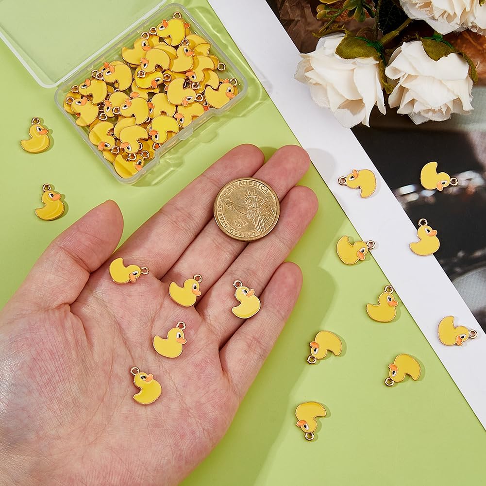 DICOSMETIC 60Pcs Duck Charm Bulk Alloy Enamel Animal Charms Yellow Duck Pendant Metal Animal Charm for DIY Necklace Bracelet Earring Jewelry Making, Hole: 1.5mm