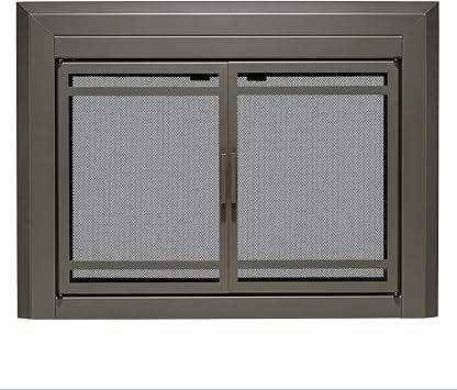 UniFlame Kendall, Cabinet-Style Fireplace Doors, Gunmetal, Size Small | Smoke Tempered Glass, Style Kendall, Size Small, Color Gunmetal, Fits Opening 30" - 37" wide x 22.5" - 29.5" tall