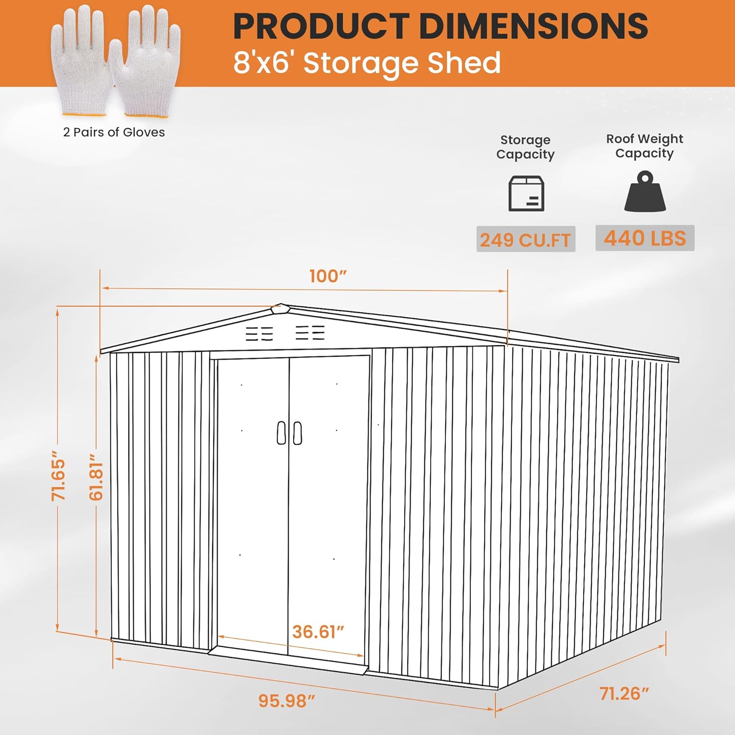 8x6 FT Outdoor Storage Shed with Updated Frame & Lockable Door, No Floor Metal Garden Shed for Tool & Bike Storage, All-Weather Steel Shelter for Backyard, Coffee