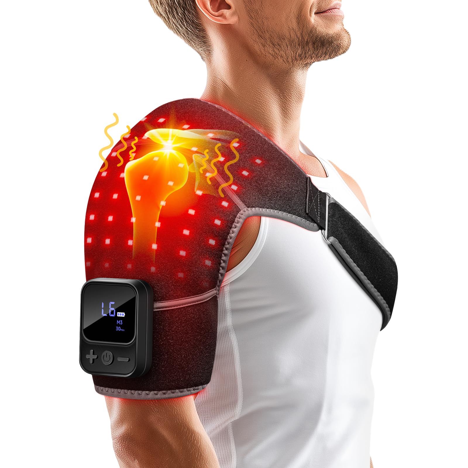 Red Light Therapy for Shoulder with Heat Massage 6 Modes 5000mAh Cord-Free Controller Infrared Light with 216 Beads