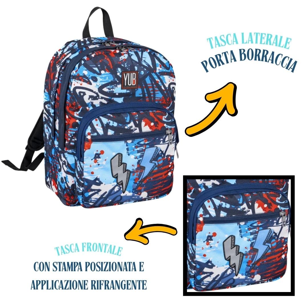 Seven Set Scuola Boy, Zaino Doppio Scomparto con Astuccio 3 Zip e bustina, Streetdoodles