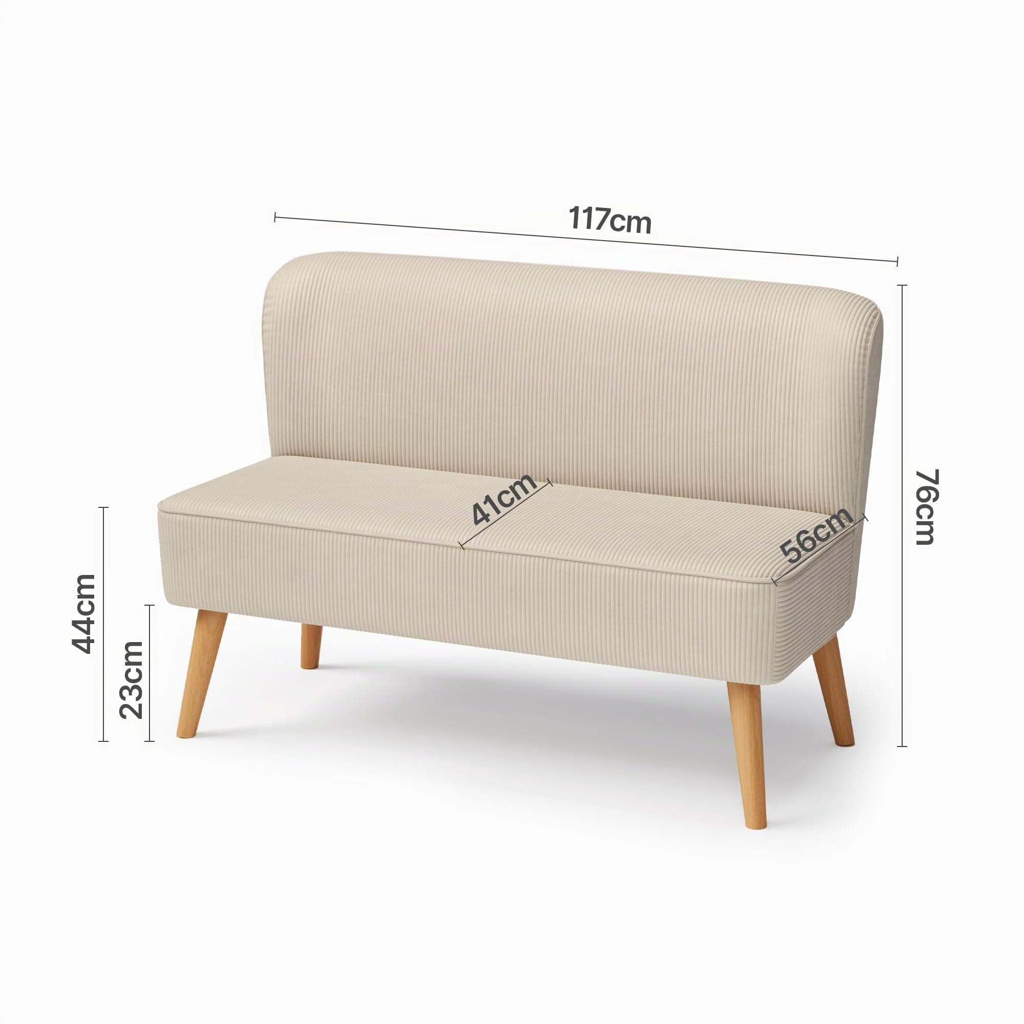Canapé 2 Places, Petit loveseat avec revêtement Aspect Velours côtelé, canapé Compact Gain de Place pour Chambre, Salon, Appartement, Beige, 117x53x77cm