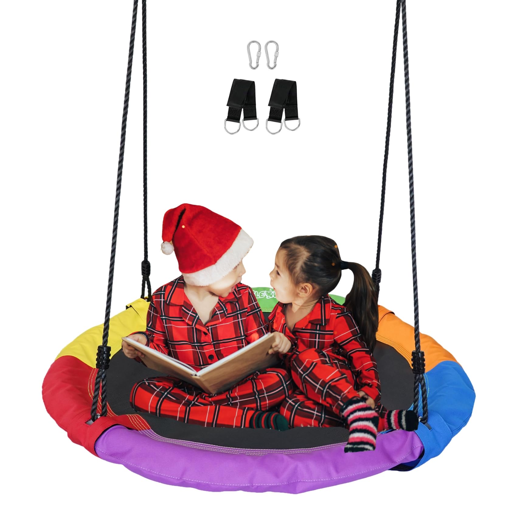Sponsored Ad – Nest Swing Seat for Kids - 100cm Heavy Duty 900D Oxford Fabric, 160KG Capacity, Adjustable Tree Straps & 2 Carabiners | UKCA & CE Certified for Indoor & Outdoor Use (Rainbow)